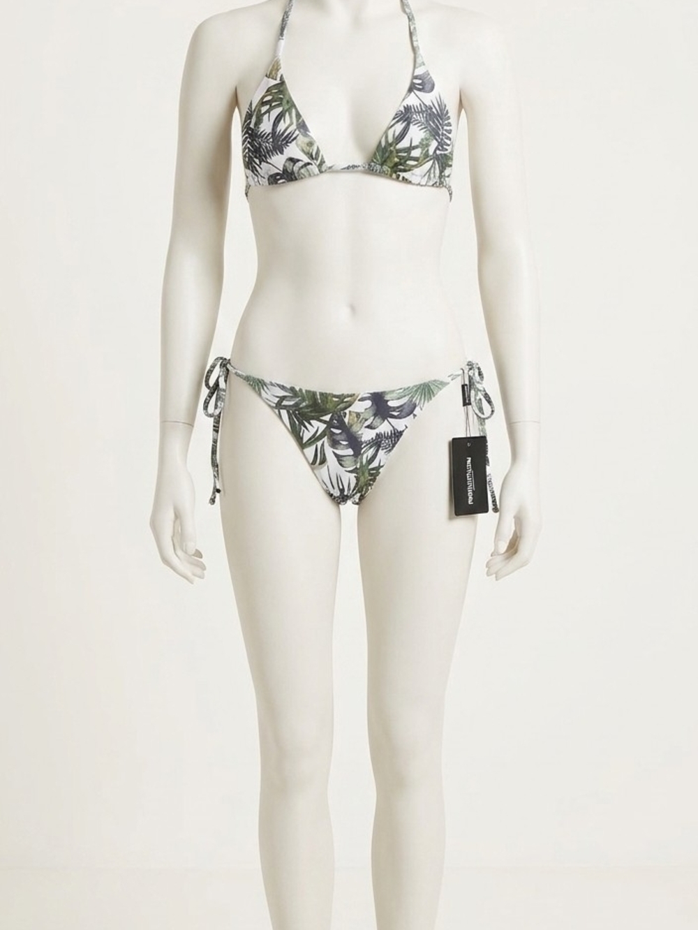 PrettyLittleThing Green and White Tropical Leaf Tie-Side Bikini